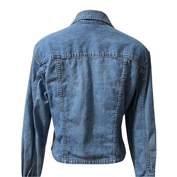 VNTG LIZ CLAIBORNE Y2K FITTED LAYERING CROPPED ZIP UP LONG SLEEVE DENIM JACKET - Picture 6 of 6